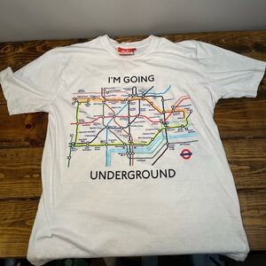 Vtg 90s I'M GOING UNDERGROUND Shirt Adult XL Tube Subway London 90s White